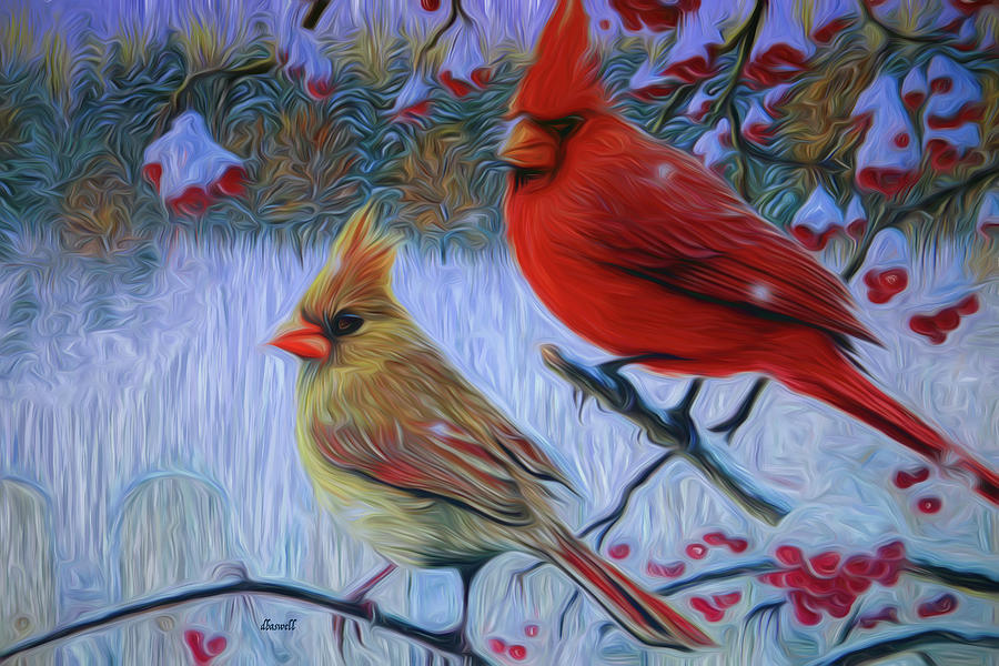 Cardinal Family Digital Art by Dennis Baswell