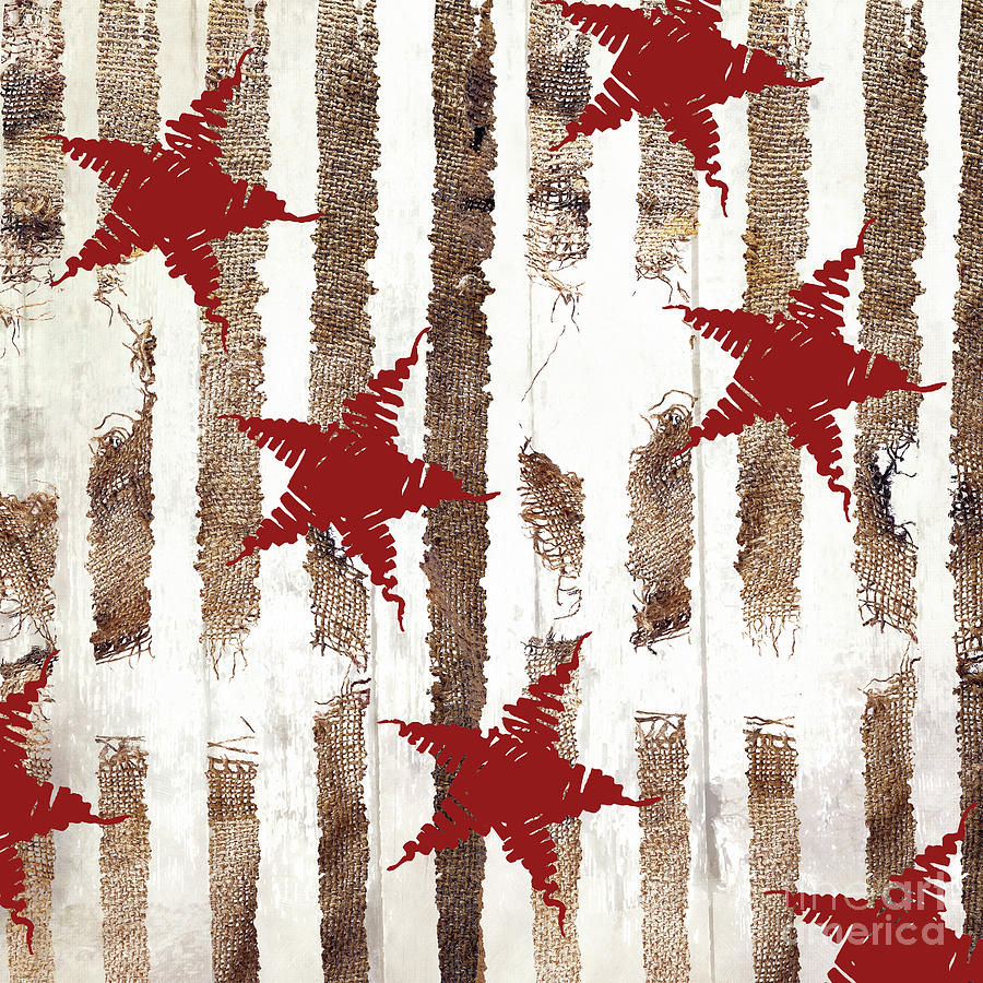 Cardinal Holiday Burlap Star Pattern Painting by Mindy Sommers