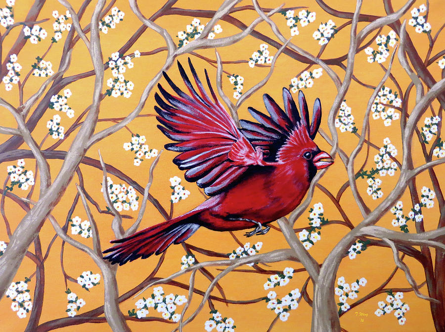 Cardinal in Flight Painting by Teresa Wing