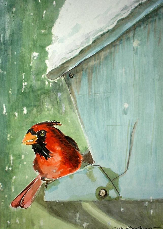 Cardinal in Snow Painting by Edith Hunsberger