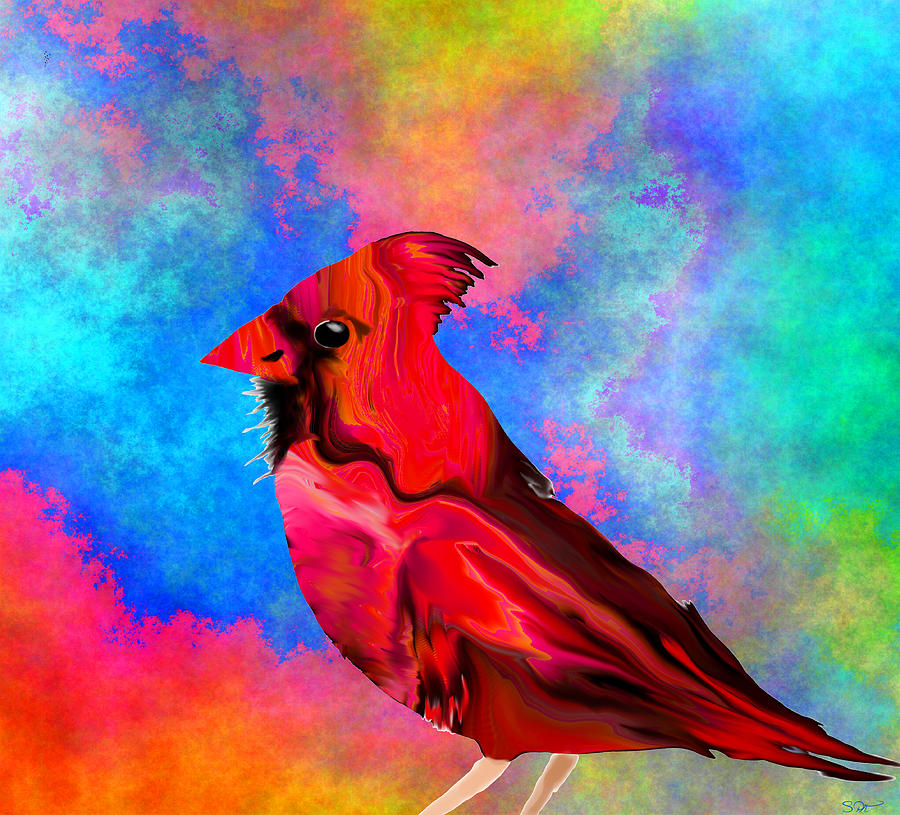 Bird Digital Art - Cardinal in the Sunshine by Abstract Angel Artist Stephen K