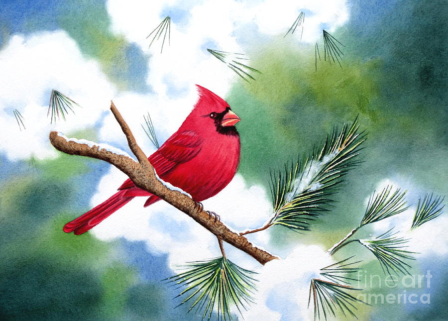 Cardinal In Winter Painting by Deborah Ronglien
