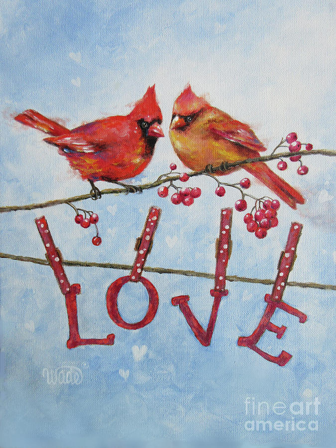Cardinal Painting - 		Cardinal LOVE			 by Vickie Wade
