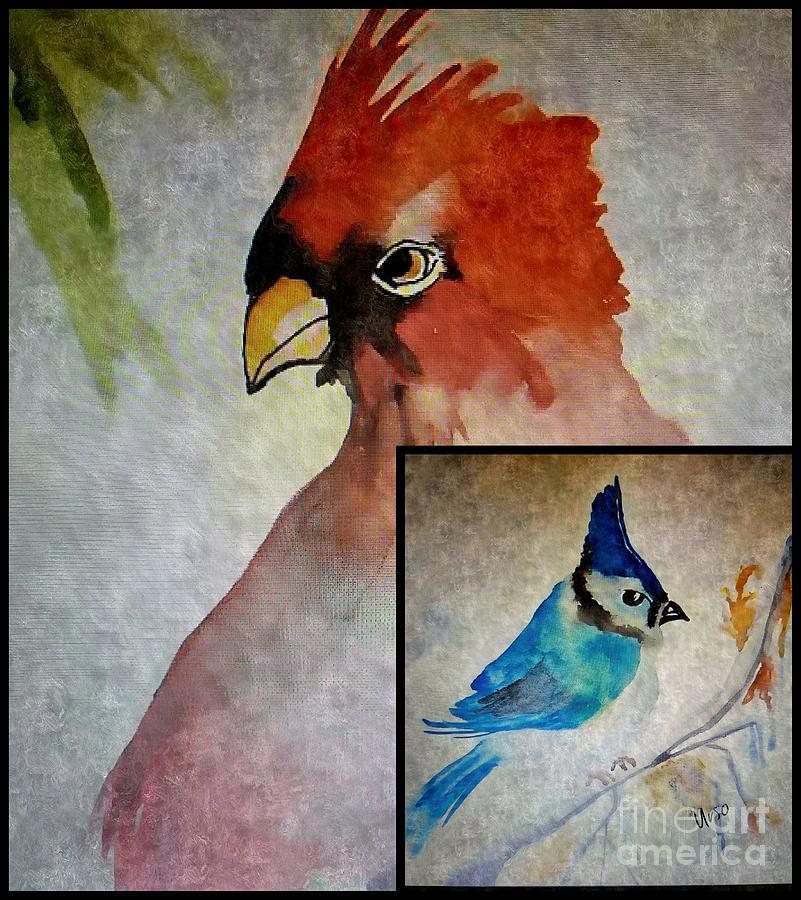 Cardinal N Bluebird Painting by Maria Urso