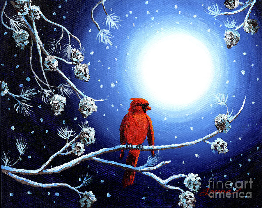 Cardinal on Christmas Eve Painting by Laura Iverson