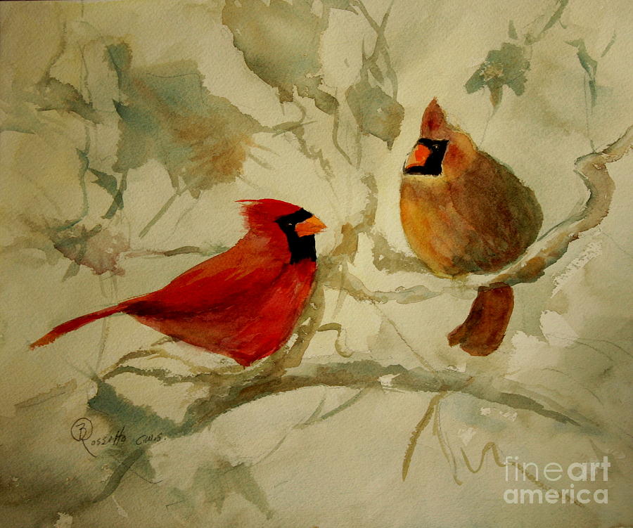 Cardinal Pair Crop 24 x 20 Painting by B Rossitto