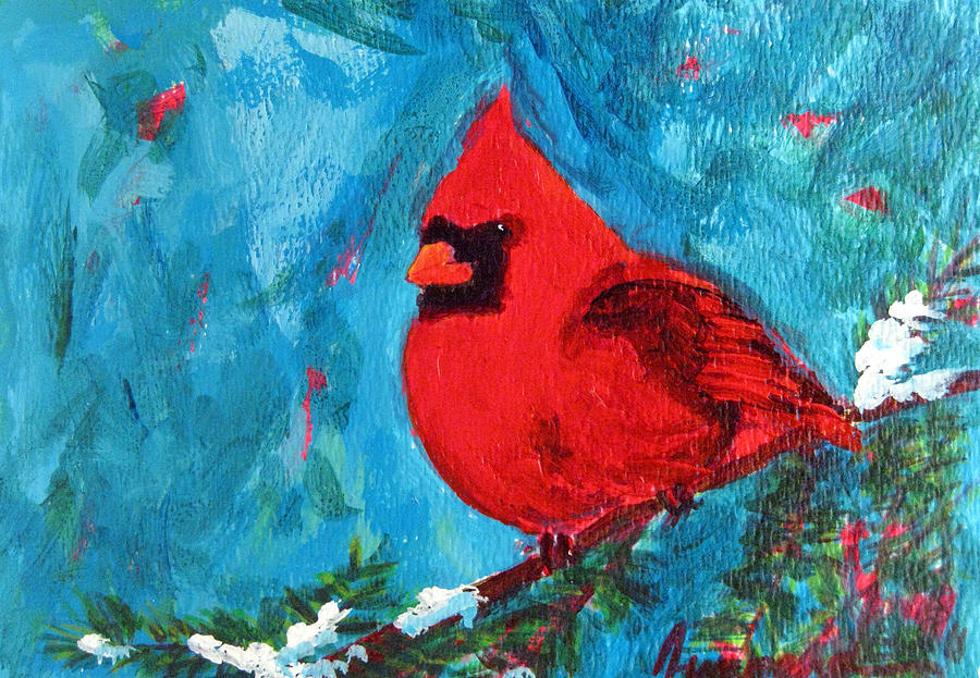 Cardinal Red Bird Watercolor Modern Art Painting by Patricia Awapara