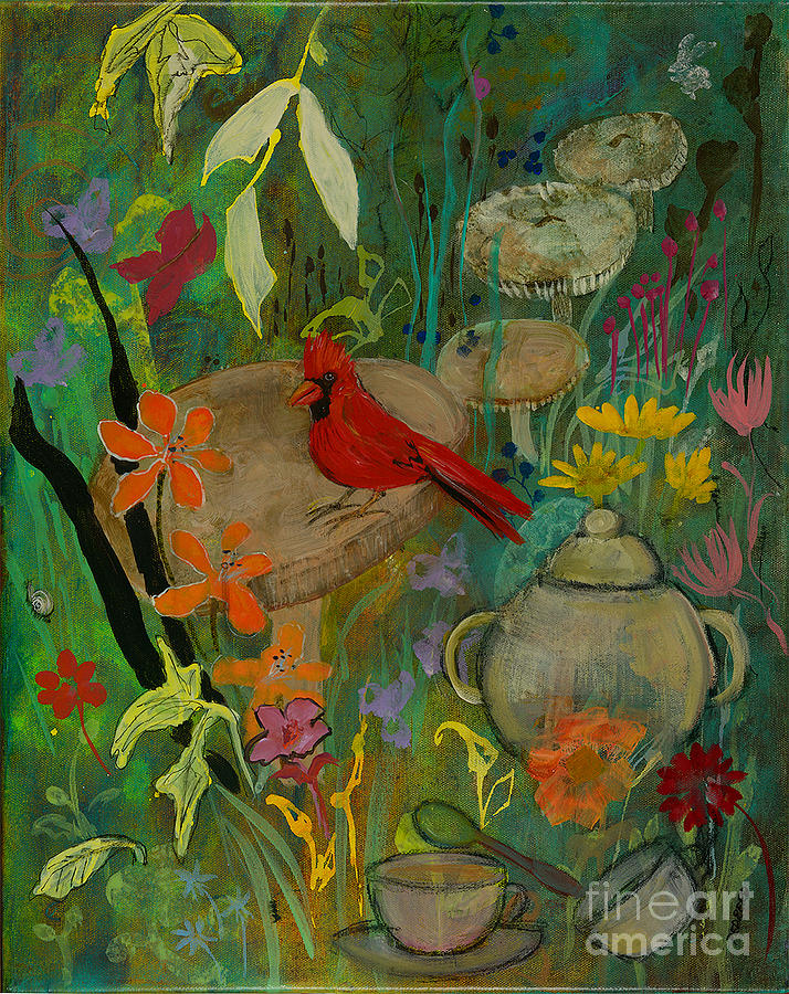 Cardinal Tea Painting by Robin Pedrero
