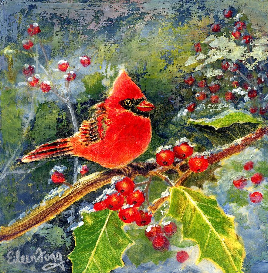 Cardinal with Berries Painting by Eileen  Fong