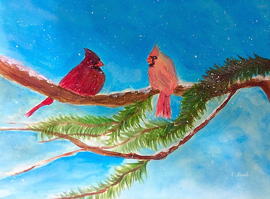 Cardinals in the Snow Painting by Anne Sands