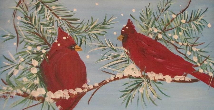 Winter Painting - Cardinals In The Snow by Norine Fichter