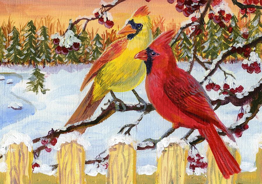 Cardinals Painting by Ping Yan