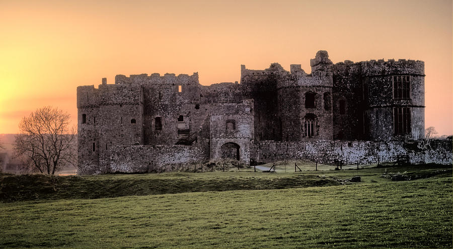 Castle Photograph - Carew Castle Coral Sunset by Steve Purnell