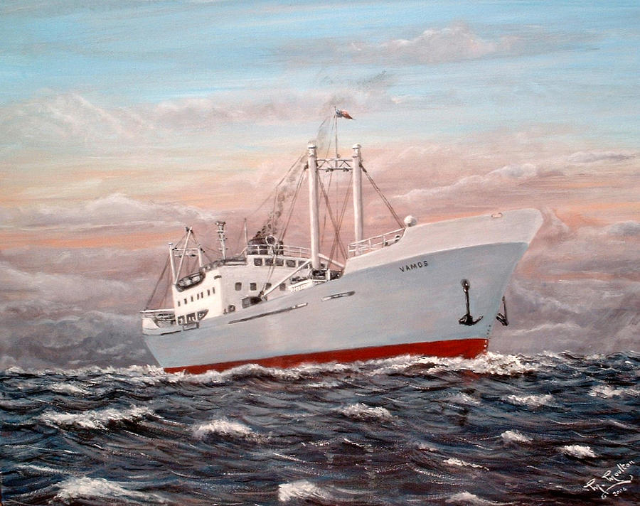 Cargo Ship Vamos At Sea Painting by Mackenzie Moulton