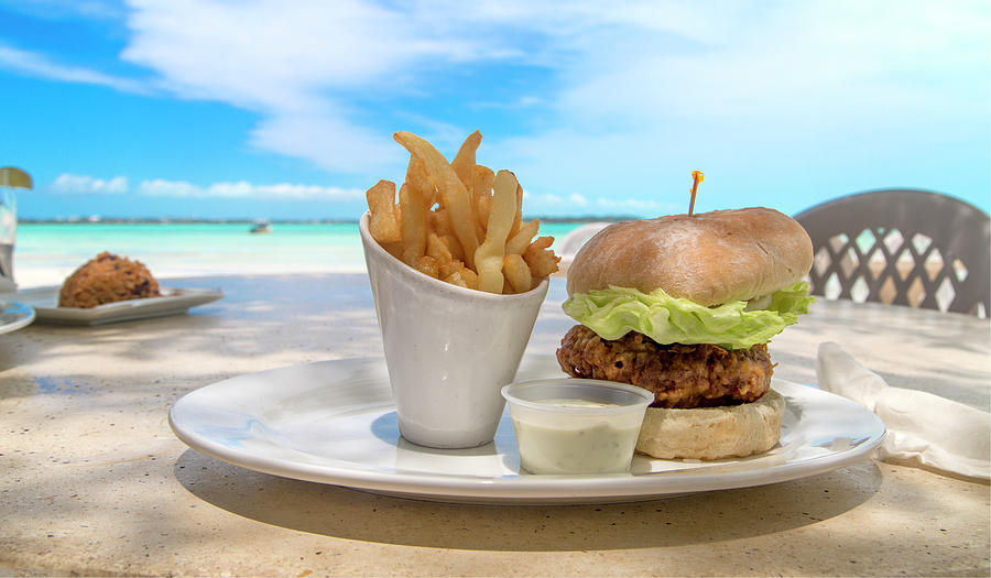 Lettuce Photograph - Caribbean Conch Burger by Betsy Knapp