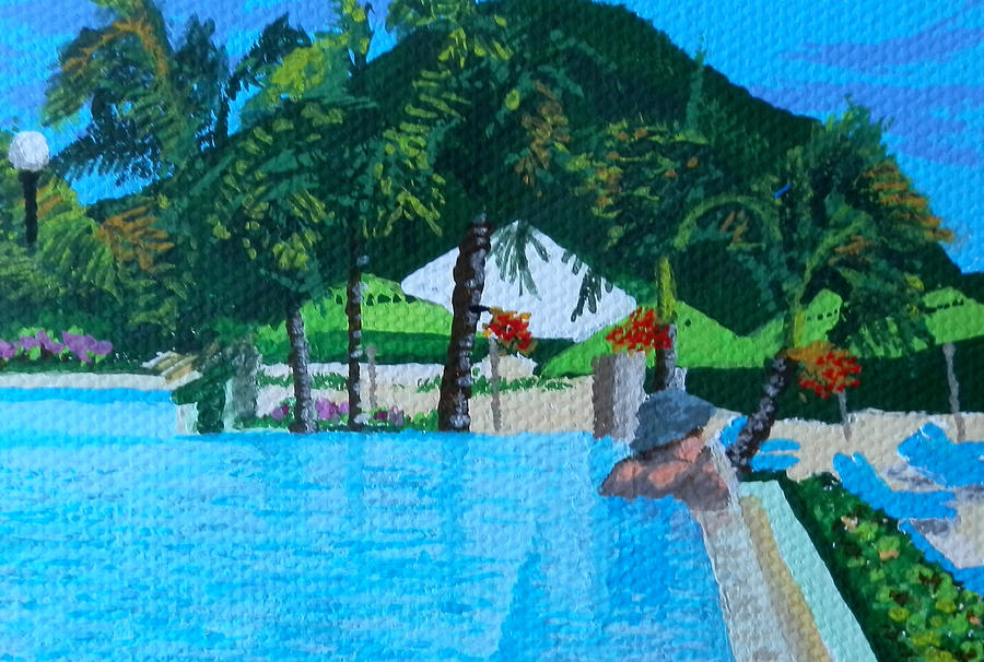 Caribbean infinity pool Painting by Margaret Brooks