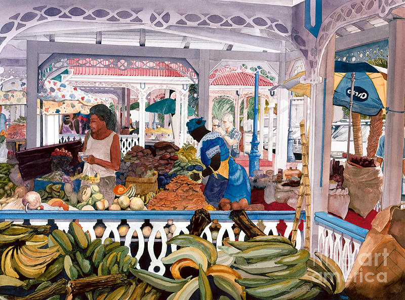 Caribbean Market Painting by Douglas Teller