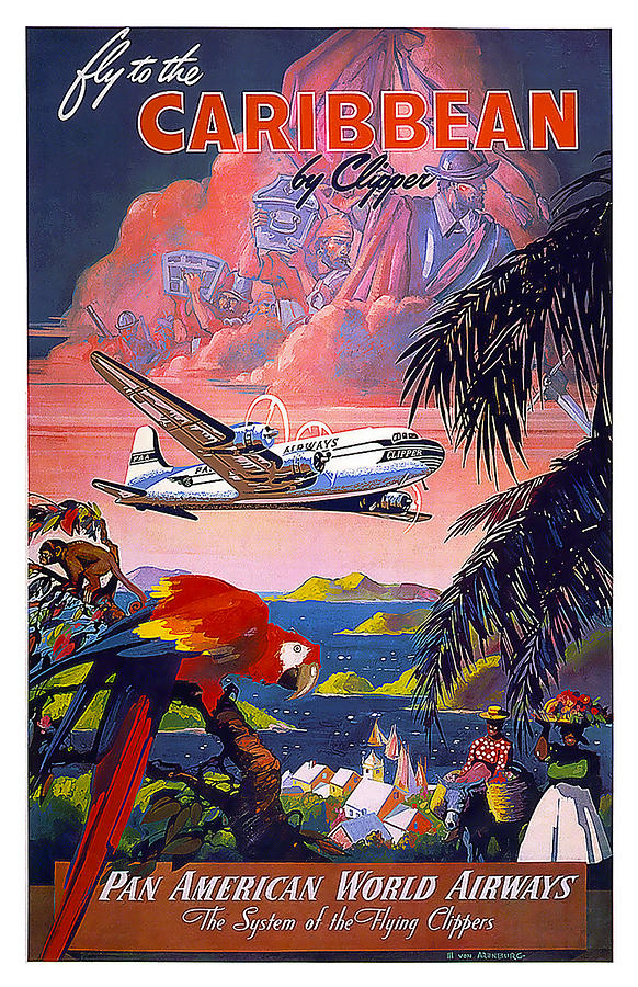 Vintage Mixed Media - Caribbean Pan American Airways by David Wagner