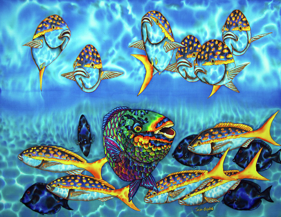 Caribbean Reef Fish - Parrotfish - Blue Tang - Yellowtail Snapper Painting by Daniel Jean-Baptiste