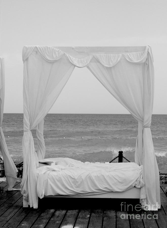 Beach Photograph - Caribbean Relaxation Bed Single Vertical - Height for Triptych Black and White by Heather Kirk