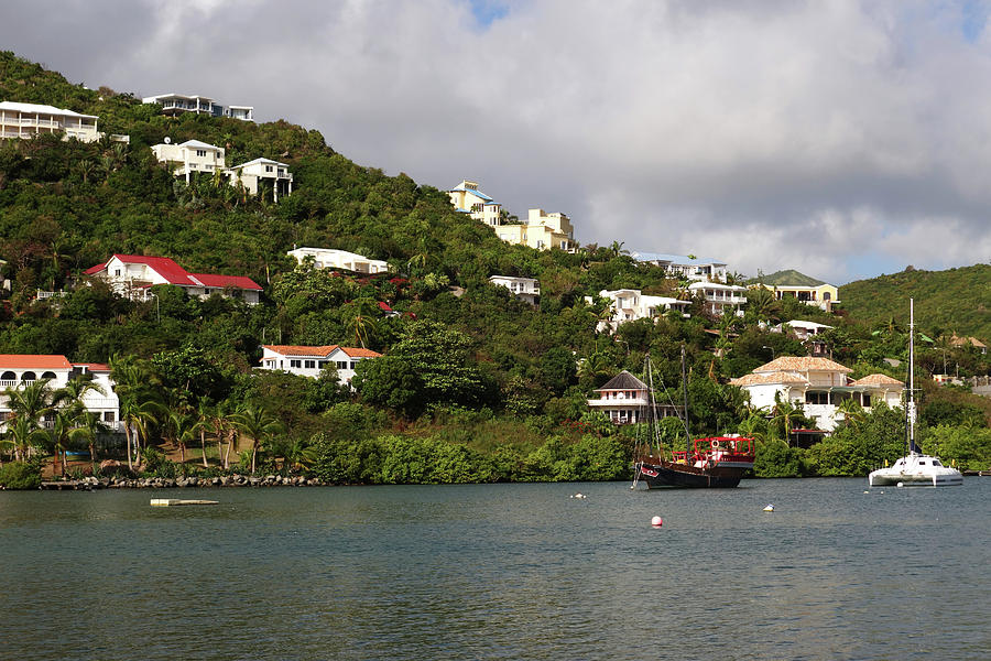 Caribbean Saint Martin Hillside and Tugboat Photograph by Toby McGuire