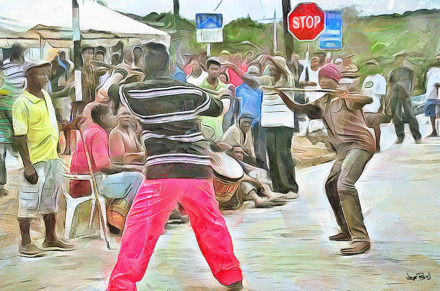 Caribbean Scenes - De Stick Fight Painting by Wayne Pascall