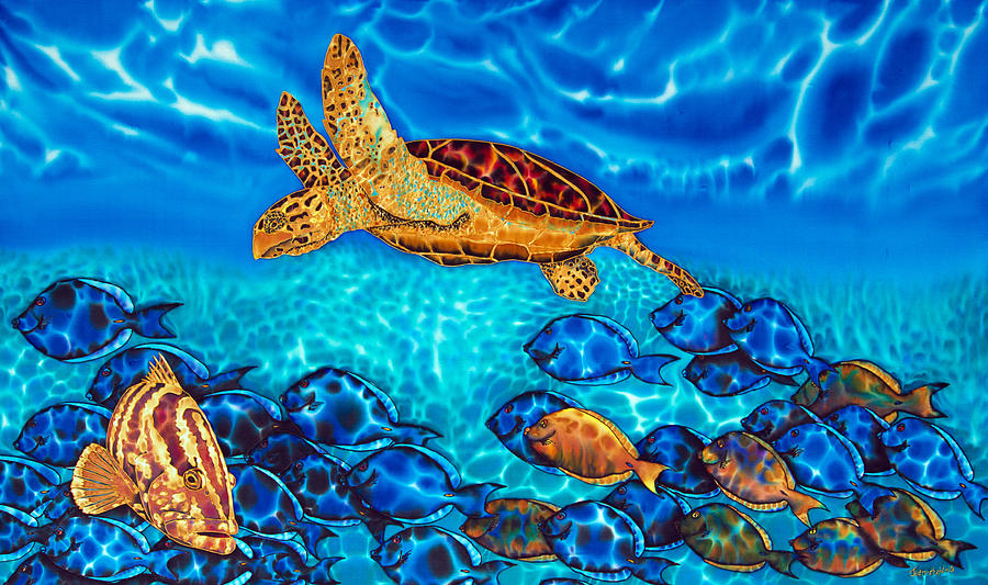 Caribbean Sea  Turtle and Reef  Fish Painting by Daniel Jean-Baptiste