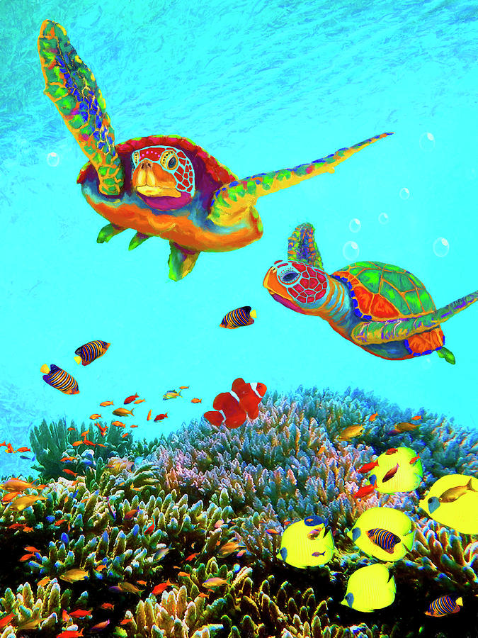 Caribbean Sea Turtles  Painting by Sandra Selle Rodriguez