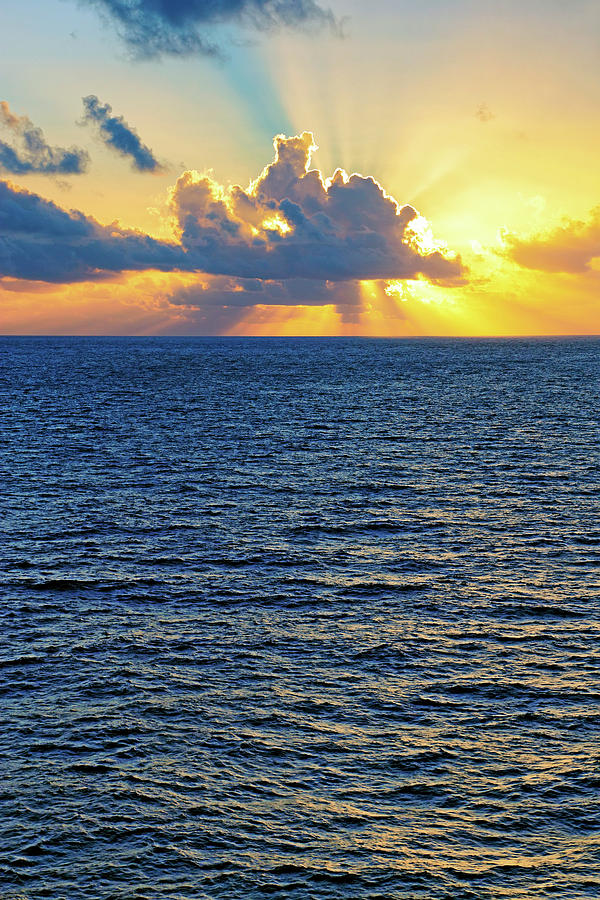 Caribbean Sunrise At Sea - Ocean - Sun Rays Photograph by Jason Politte