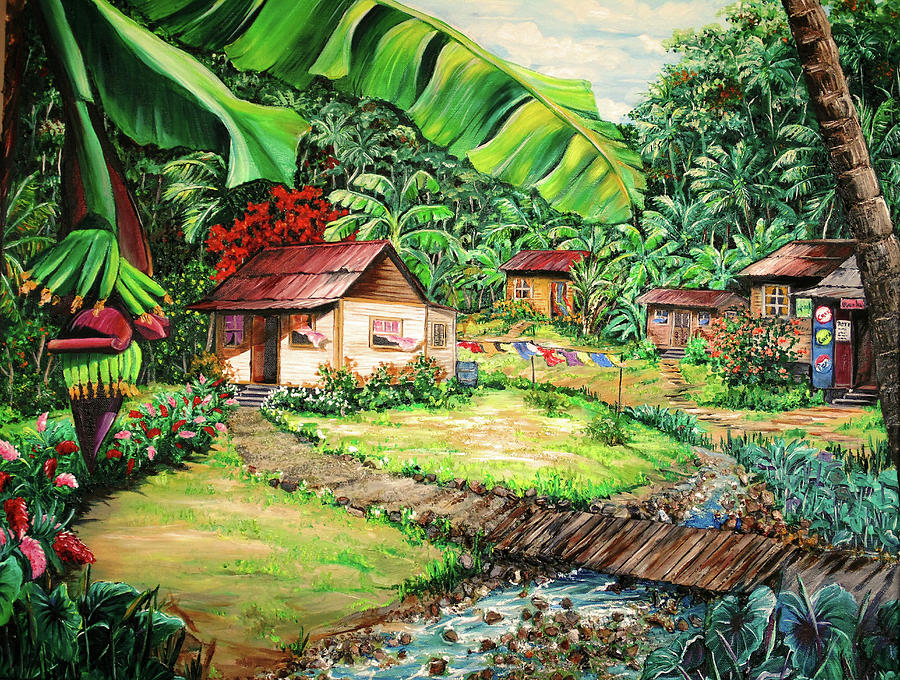 Caribbean Village Life Painting by Karin  Dawn Kelshall- Best