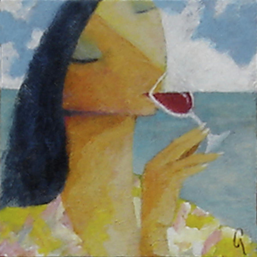 Woman Drinking Wine Painting - Caribbean Wine Tasting by Glenn Quist