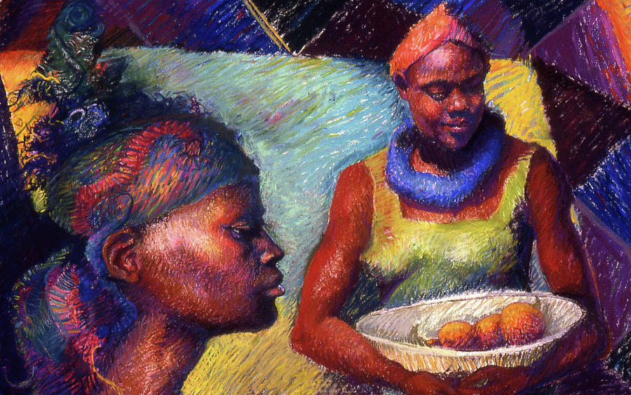 Portrait Painting - Caribbean Women with Oranges by Ellen Dreibelbis