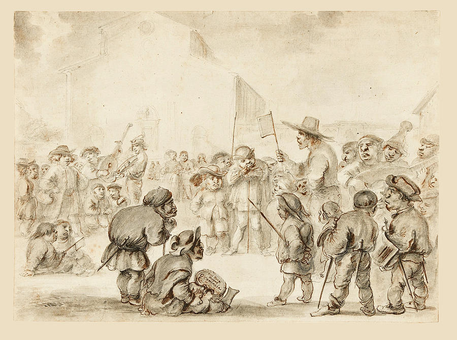 Caricature. An Assembly in a Piazza Drawing by Stefano della Bella