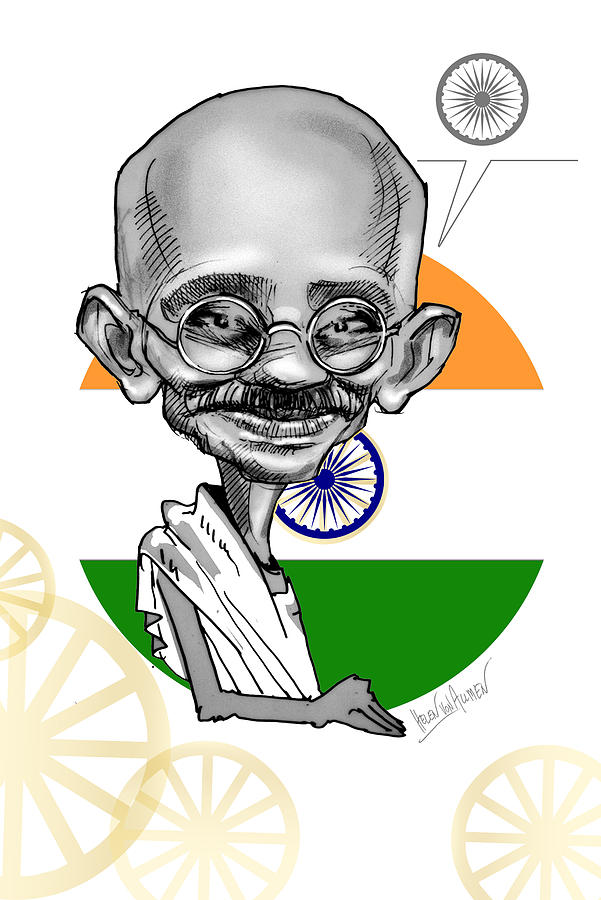 Mahatma Gandhi and Indian Flag Drawing by Helen Von Allmen - Fine Art  America