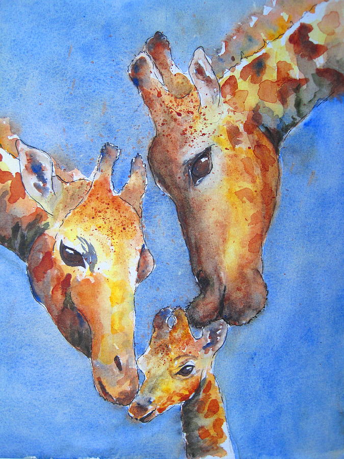 Giraffe Painting - Caring Hearts by Corynne Hilbert