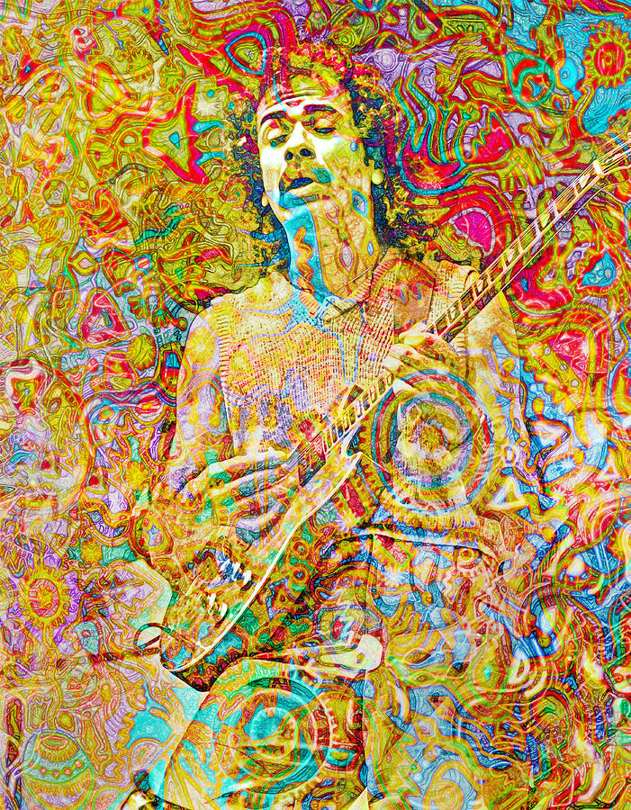 Carlos Santana Digital Art by Mal Bray