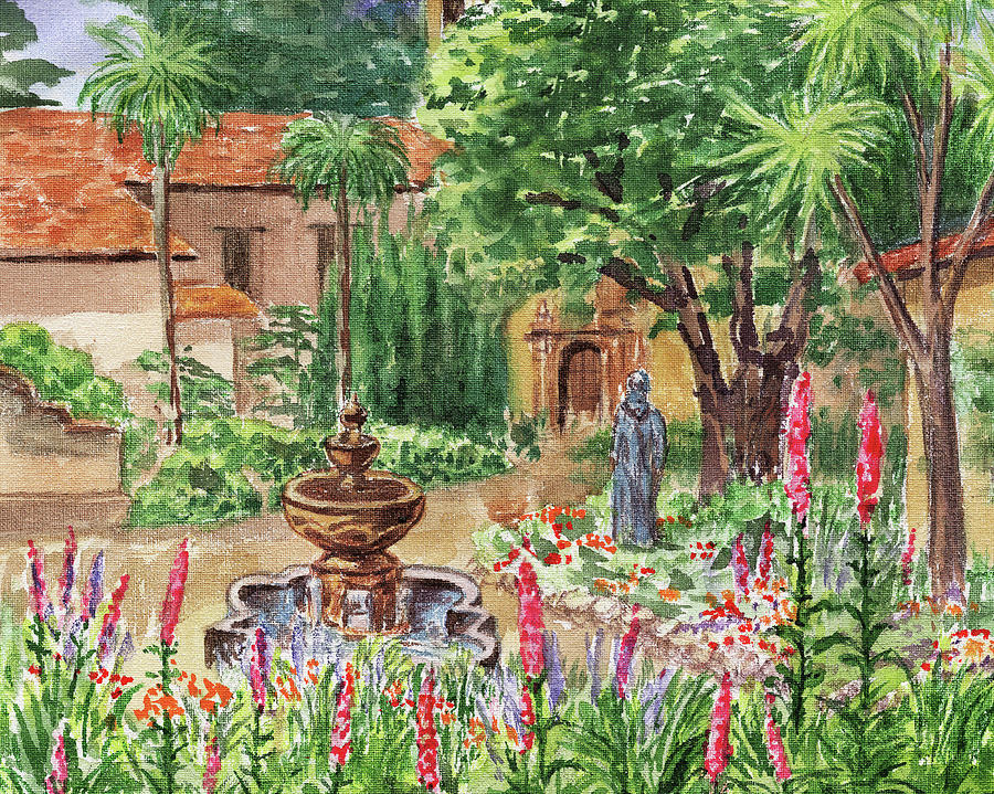 Carmel Basilica Garden Painting by Irina Sztukowski