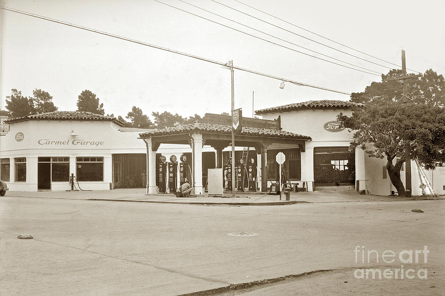Carmel Photograph - Carmel Garage FORD show room and Chevron Station Ocean Ave. , Circa 1925 by Monterey County Historical Society