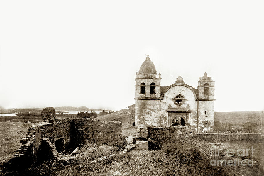 Carmel Mission Photograph - Carmel Mission by A.J. Perkins 1880 by Monterey County Historical Society
