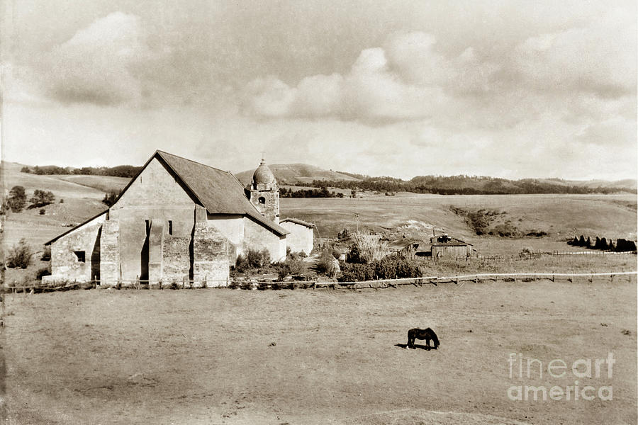 Horse Photograph - Carmel Mission Circa 1920 by Monterey County Historical Society