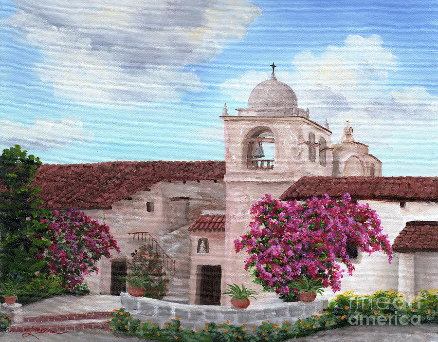 Architecture Painting - Carmel Mission in Spring by Laura Iverson