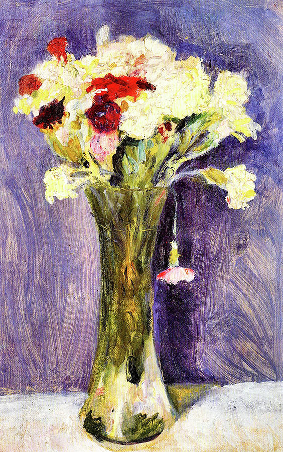 Flower Painting - Carnations in a green vase by August Macke by August Macke