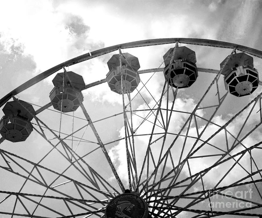 Carnival Ferris Wheel Black and White Print - Carnival Rides Ferris Wheel Black and White Art Prints Photograph by Kathy Fornal
