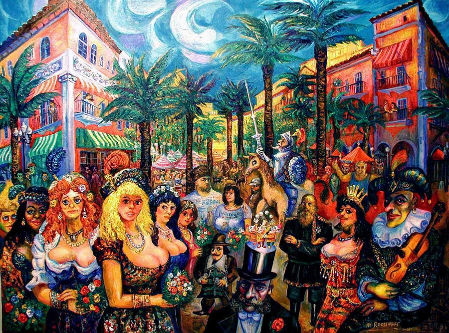 Carnival In Miami, on Espanola Way Painting by Ari Roussimoff