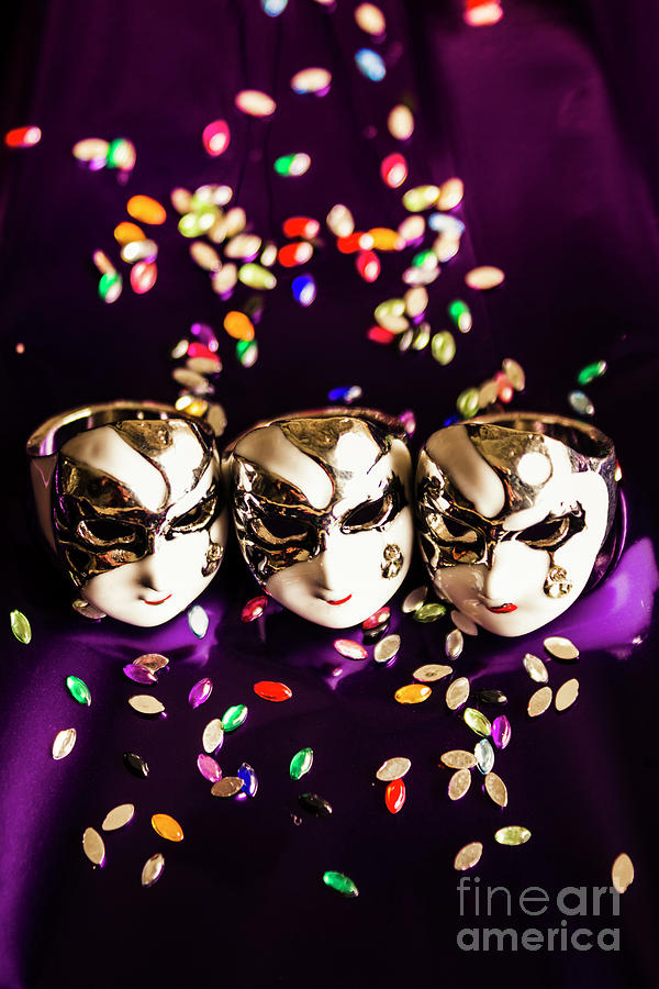 Carnival Mask Jewelry On Purple Background Photograph