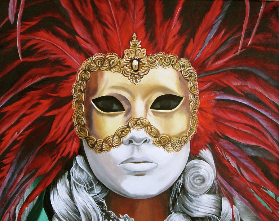 Feather Painting - Carnival mask by Lillian  Bell