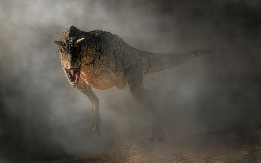 Carnotaurus Emerging From Fog Digital Art by Daniel Eskridge