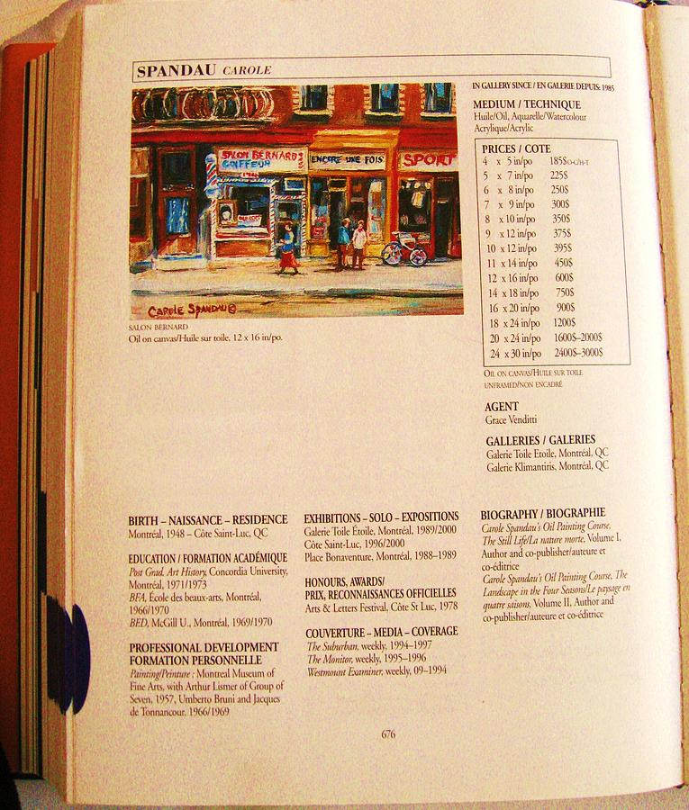 Carole Spandau Listed In  Magazinart Biennial Guide To Canadian Artists In Galleries 2000-2001 Edit Painting by Carole Spandau