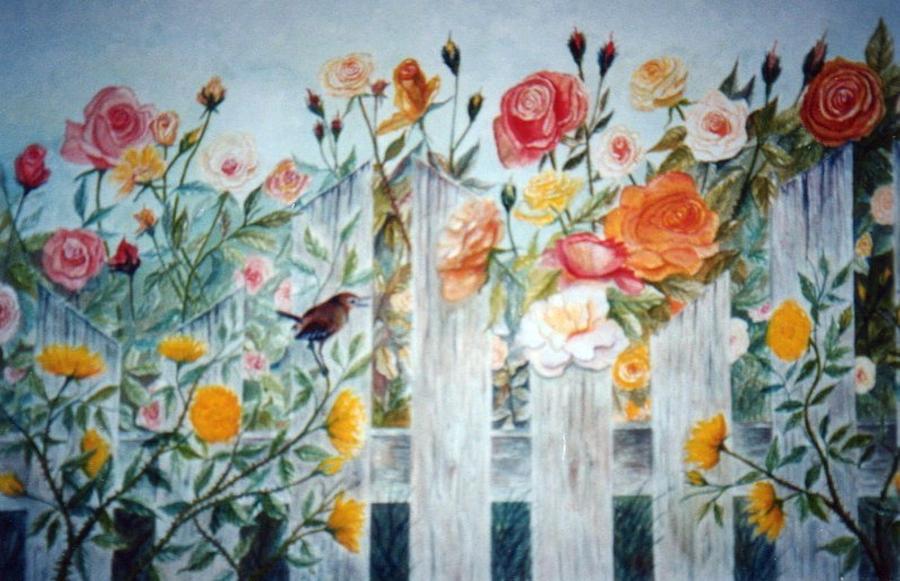 Carolina Wren and Roses Painting by Ben Kiger