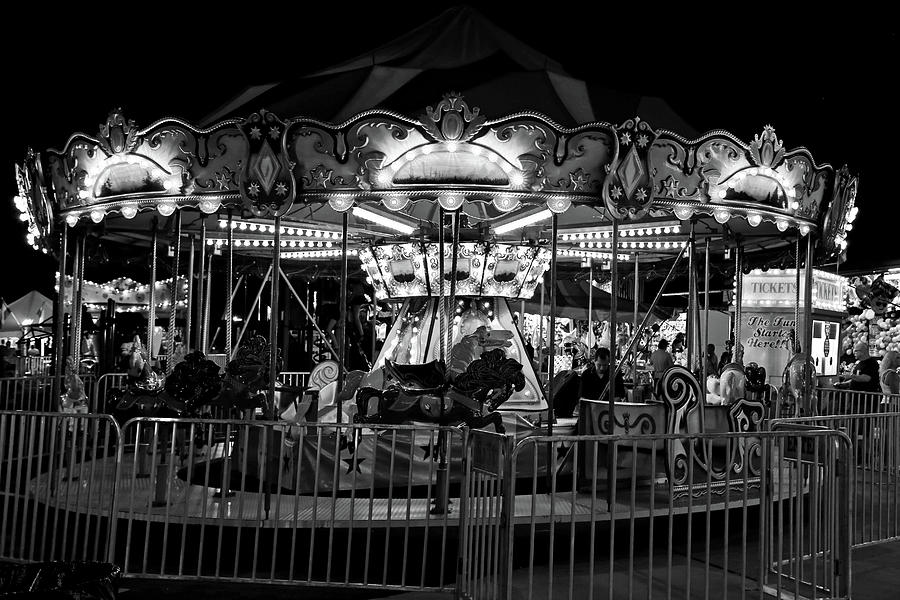 Carousel at Night  BW 2017 2 Photograph by Mary Bedy